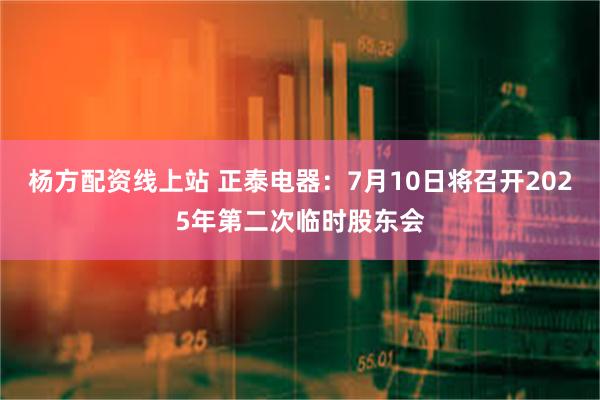 杨方配资线上站 正泰电器：7月10日将召开2025年第二次临时股东会